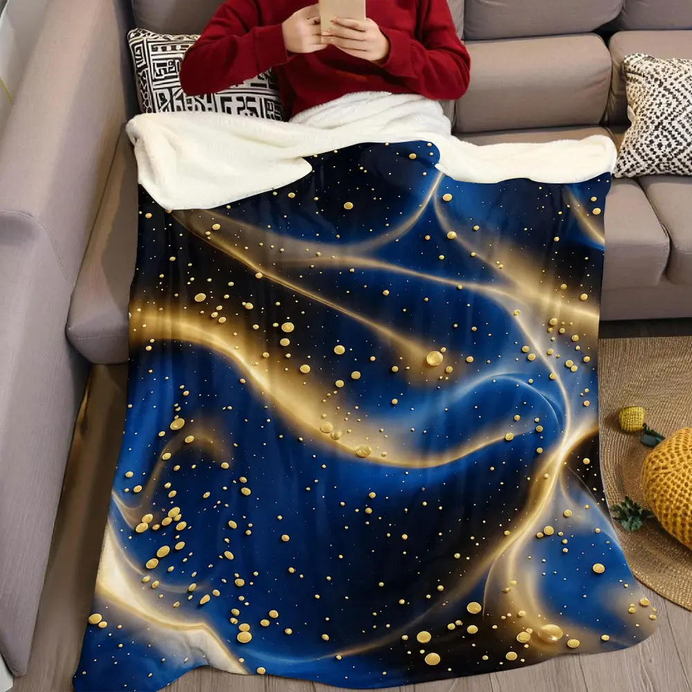 navy gold fluid marble Flannel Blanket Warm Soft Halloween Christmas Decorative Couch Warm Cozy All-Season Gift