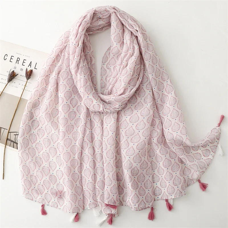 2024 New Leaf Print Tassel Scarf Shawls Beautiful Foulard Scarves Hijab Wrap 10pcs/LOT