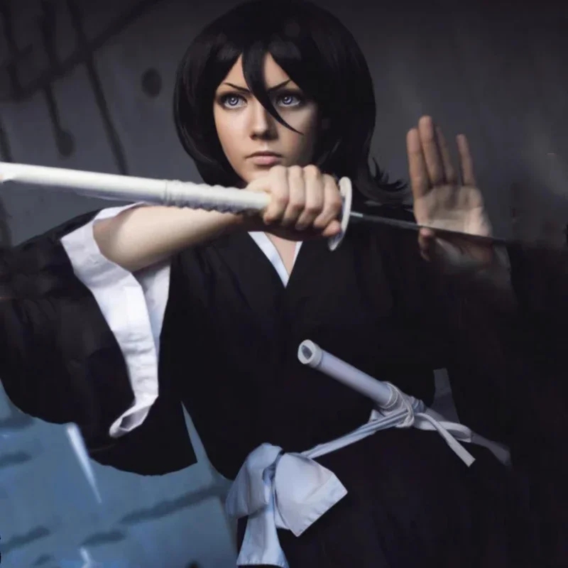 EE01 Bleach Kuchiki Rukia Cosplay Costumes Kurosaki Ichigo Die Pa Soul Society Shinigami Kimono Full Outfit Thousand-Year BlIo0！