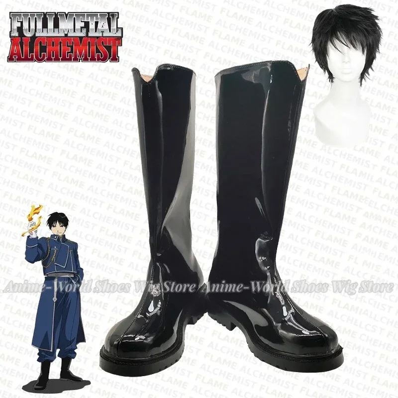 Anime Fullmetal Alchemist Maes Hughes Cosplay Shoes PU Shoes Halloween Carnival Boots Custom Made Wig