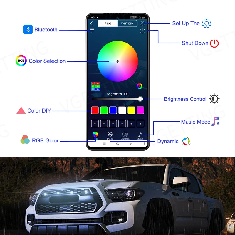 Car Eagle Eye LED Grill Light Universal Daytime Running RGB APP Control Grille Lighting Central Grid Off Road Warning Punch Free