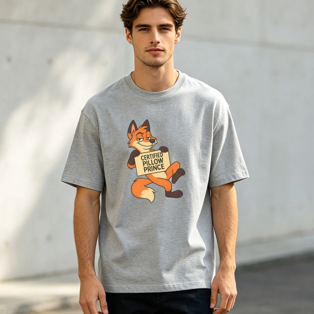 Certified Pillow Prince Lazy Cute Anthropomorphic Fox Slogan TShirt Men Breathable Cotton Top Animal Lover Trendy Fashion Blouse