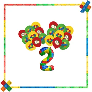 Decoraciones de fiesta de cumpleaños de construcción Conjunto de vajillas colgantes Banner Candin Candy Banner Suministros de decoración de la fiesta para niños 12 mejores decoraciones de cumpleaños de Lego de ventas - №7