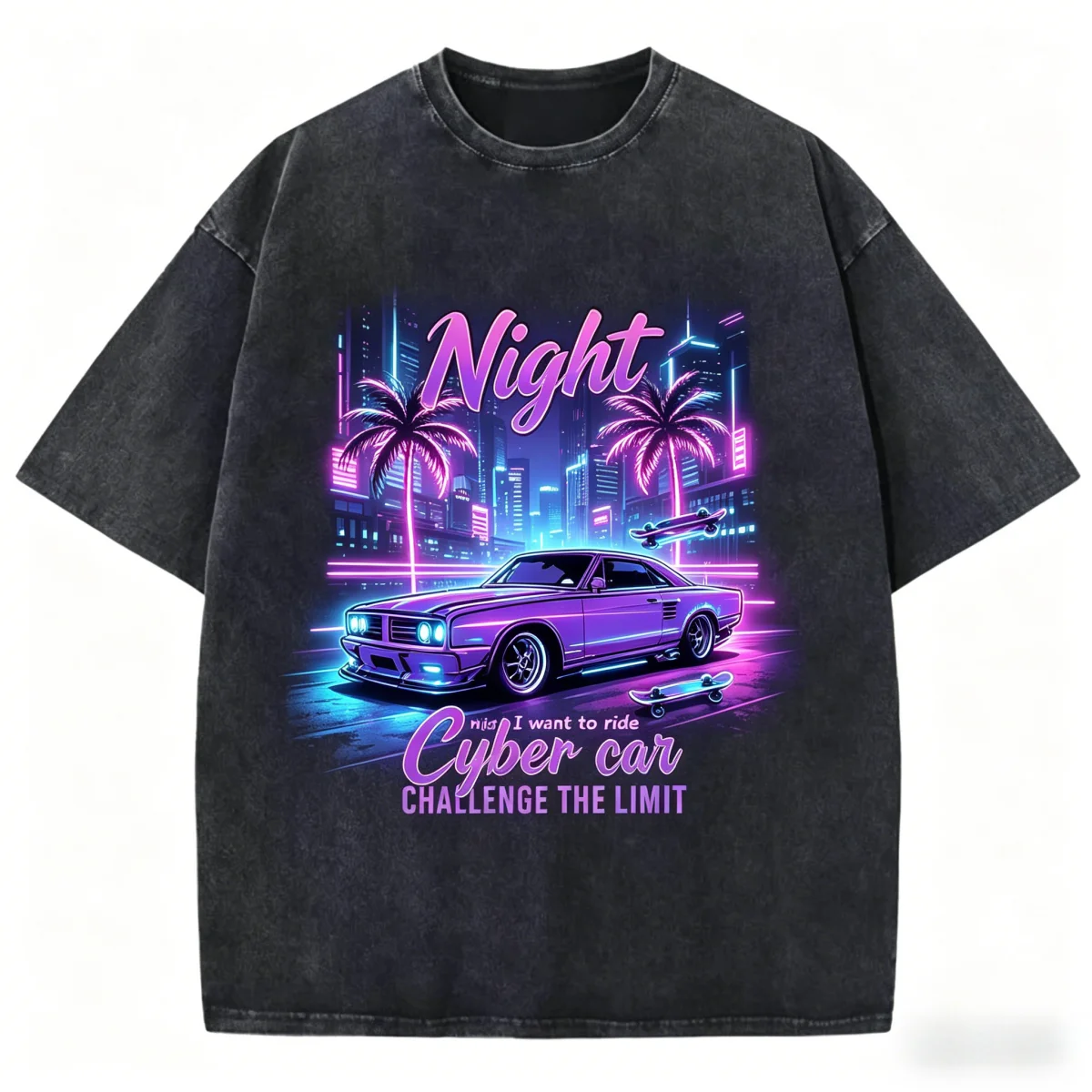 Casual Women Cotton Washed T-Shirt Summer Racing Car Challenge The Limit Print Tees Street Oversize Tops Fashion O-Neck Clothes