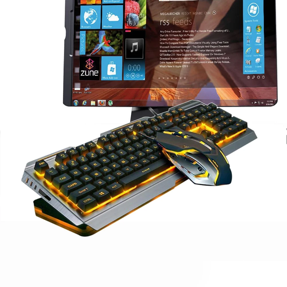 

Tungsten Golden Led Backlit Usb Gaming Keyboard Mouse Set Mechanical Hand Feeling Ergonomic Metal Panel Retro Keys Fn