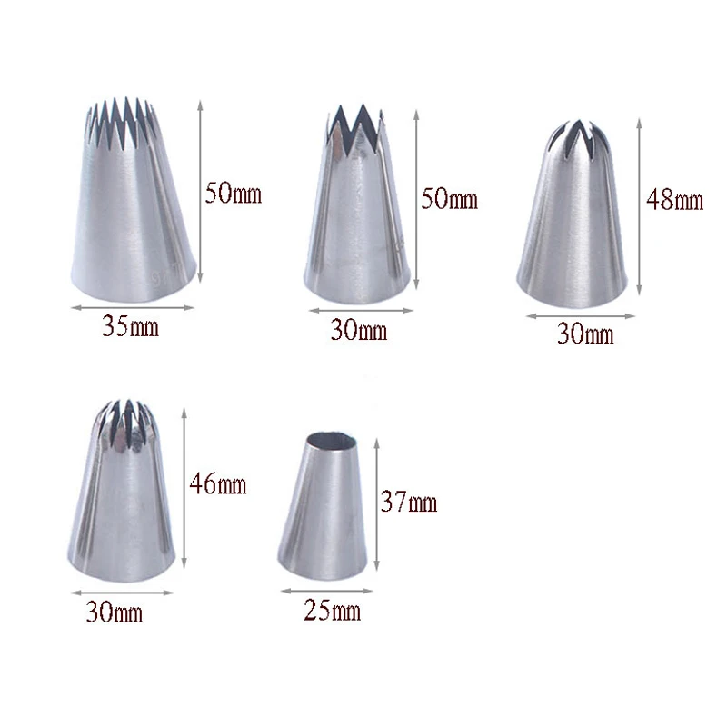 1 Set of 5 Large Stainless Steel Pastry Nozzles DIY Cake Decorating Kits