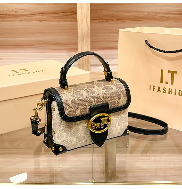 Neue minimalistische und modische kleine Handtasche, Damenhandtasche in Kontrastfarben, hochwertige Umhängetasche, tragbare Box-Tasche – Detail 16