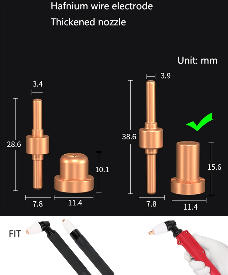 PT31 LG40 Red Copper Extended Long air Plasma Cutter Silver Tip Hafnium Electrodes&Nozzles Kit Consumable 40A Cut 100pcs