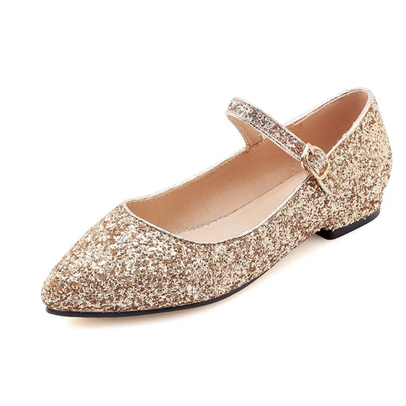 

asileto Women Ballet Flats Bling Sequin glitter flat Shoes Woman buckle Spring Summer party wedding Shoes pointed toe sapatos