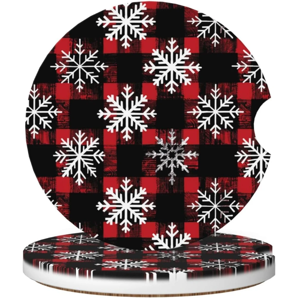 

Christmas Snowflakes Ceramic Car Coasters 2 Pack Absorbent Non-Slip Cup Holders for Car SUV Truck Boat Cork Bottom Spill-Proof