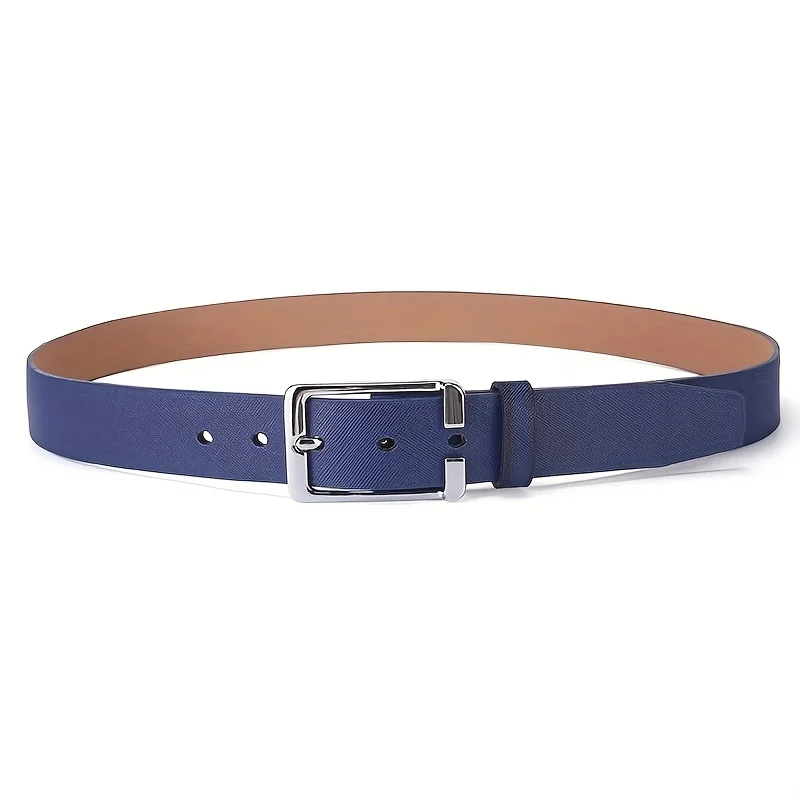 Men's White/Blue Golf Belt, Square Buckle Embossed Casual Belt