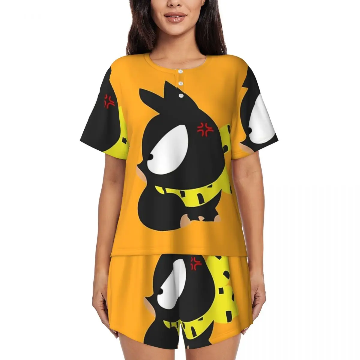 

P Chan Ranma Round Neck Short Sleeve Nightgowns for Sleeping Sleepshirts Women Loose Pajama Set Short Pants