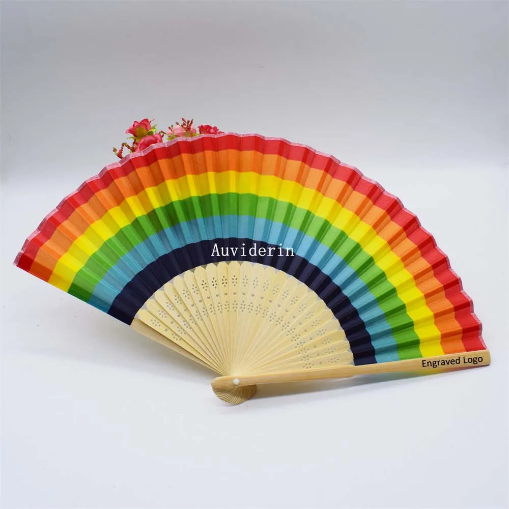 10/50/80pcs Customized Chinoiserie Rainbow Folding Hand Fan Engraved Wedding & Party Gift Craft Ornament Home Decoration