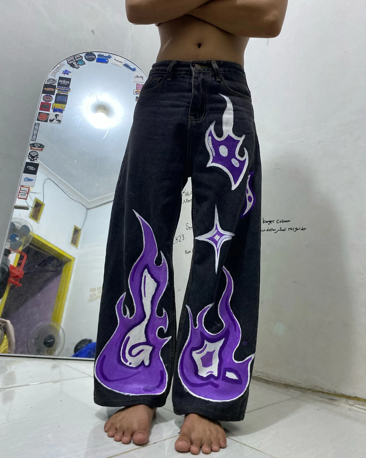 

Harajuku Custom Painting Print Pants Trouser Streetwear Y2k Jeans for Men Baggy Jean Wide Leg Women High Waist Pants clothing