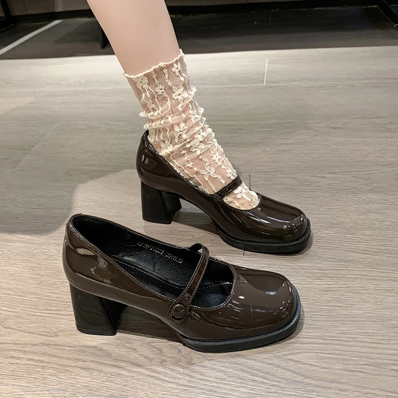 

Fashion Shallow Mouth High-heeled Women Shoe Autumn New French Retro Thick Heel Small Leather Shoe All-match Mary Jane Shoe