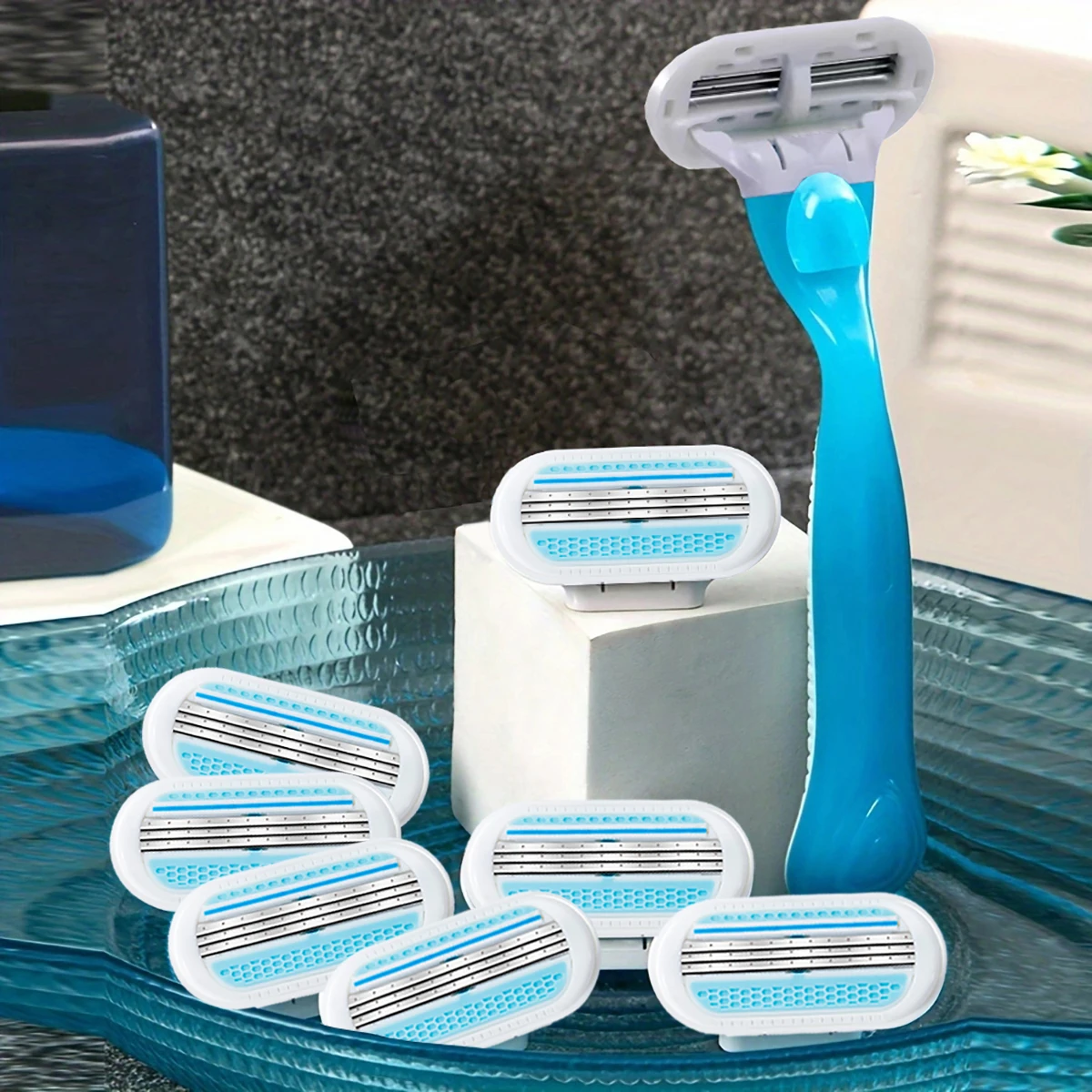 

1 ручка, 8 лезвий, сменные стержни для женщин, бритва для волос, совместимое лезвие для бритвы, безопасное лезвие для бикини, подходит для рук/помышек/ног