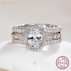 Newshe Oval Cut Engagement Ring Set for Women 925 Silver Everlasting Guard Wedding Band Jewelry High Grade AAAAA Cubic Zircon