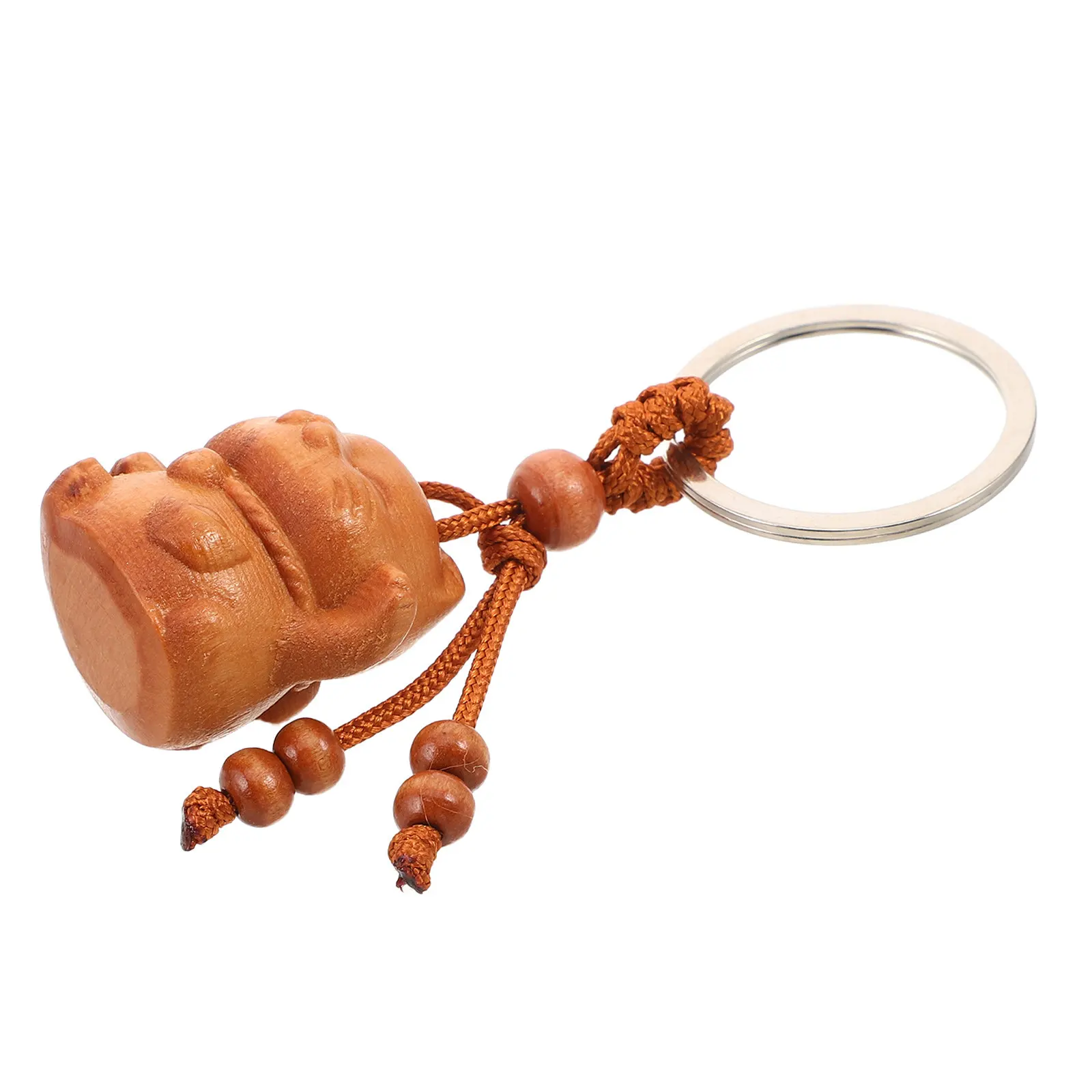 1Piece Peach Wood Maneki Neko Keychain Hand-Carved Lucky Cat Accessory for Keys Backpack Decor Japanese Style Good Luck Charm