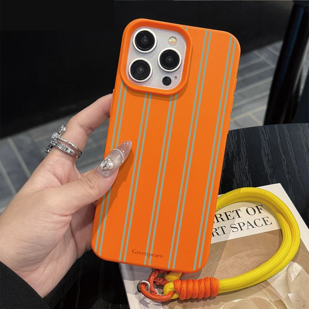 Minimalist Stripes Hand Wrist Strap Phone Case For iPhone 17 13 11 12 Pro Max Plus 15 14 16 XR XS 17 Air With Lanyard INS Cover view 3