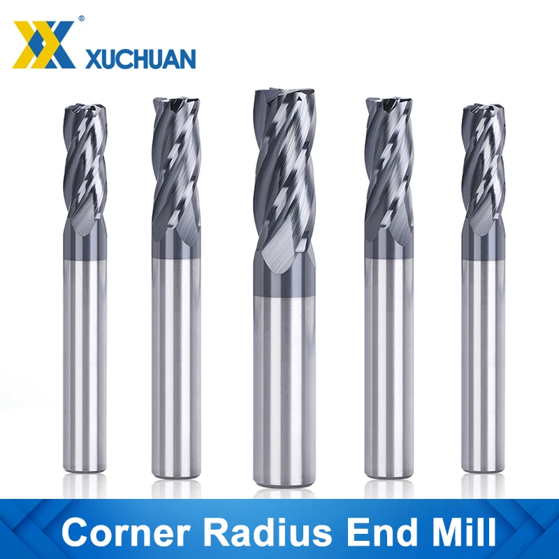 

XUCHUAN 4 Flute Milling Cutter R0.2-R1.0 Carbide End Mill CNC Corner Radius End Cutter CNC Machining Metal Carbide Router Bit