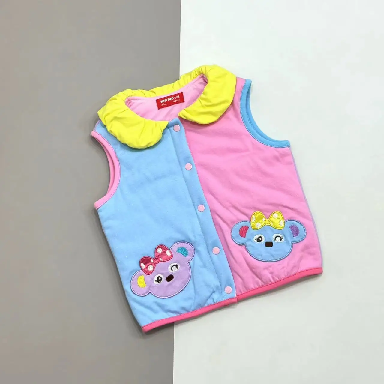 

Girls' Clothes 2024 Autumn and Winter Trendy Brand Color-blocked Bud Collar and Thin Fleece Cotton Children's Vest