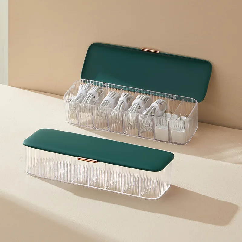 Cable Storage Box Transparent Plastic Data Line Storage Container for Desk Stationery Makeup Organizer Key and Jewelry Box