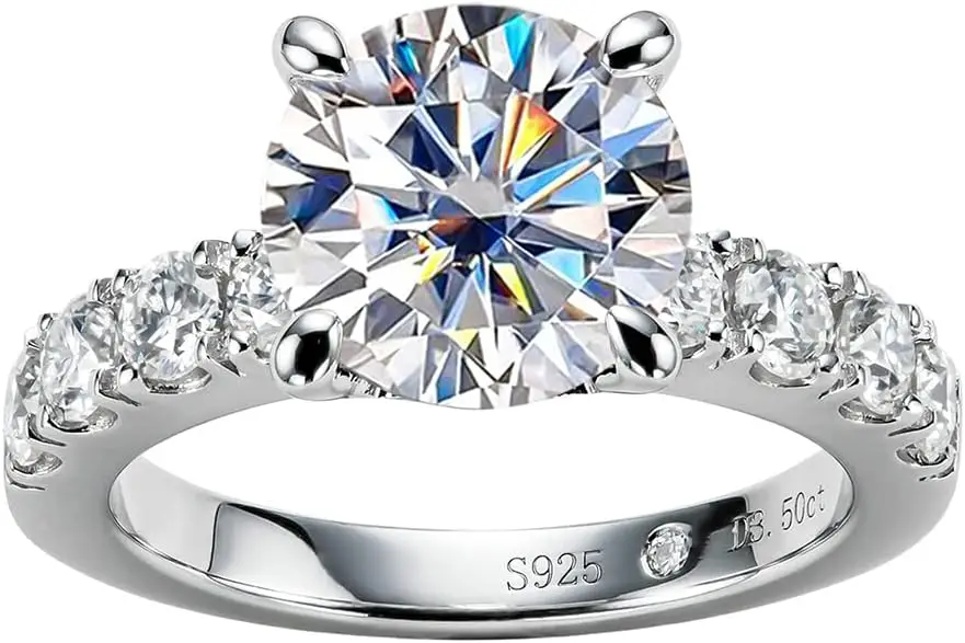 

4.3cttw Moissanite Ring, D Color Round/Oval/Asscher Cut, Sterling Silver Promise Band for Her, Elegant Gift Packed