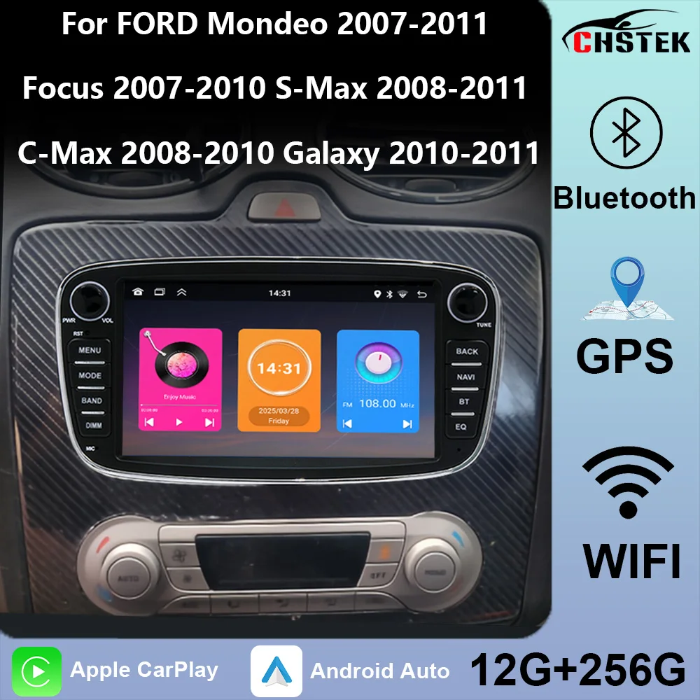 CHSTEK Car Radio WIFI For FORD Mondeo 2007-2011 Focus 2007-2010 S-Max 2008-2011 C-Max 2008-2010 Galaxy 2010-2011 Carplay Android