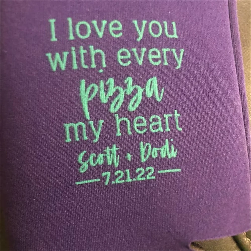 Pizza Wedding Favors, Custom Personalized Wedding Can Coolers, Reception Favors, Stubby Holders, Spring, Summer, Fall Wedding,