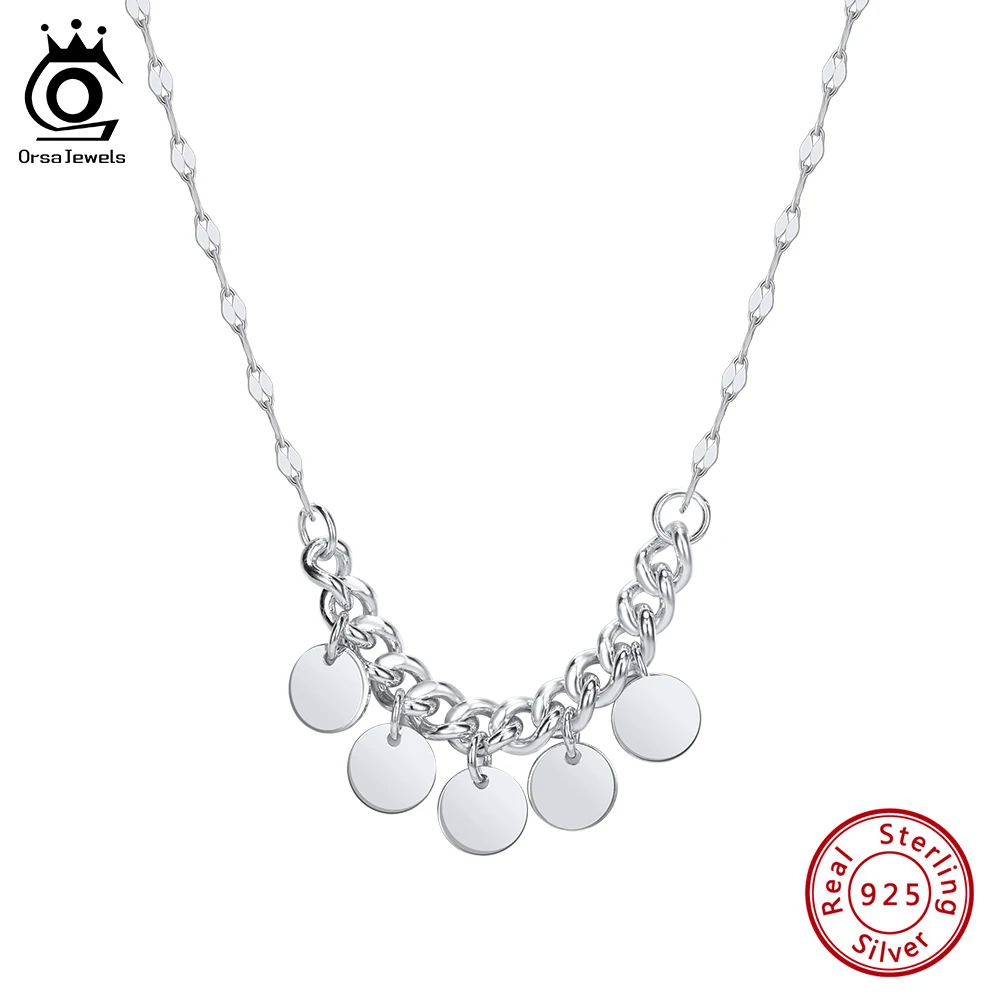 

ORSA JEWELS Elegance 925 Stelring Silver Round Coin Pendants Choker Necklace Collarbone Jewelry Vintage Chain Gift Party BQN23