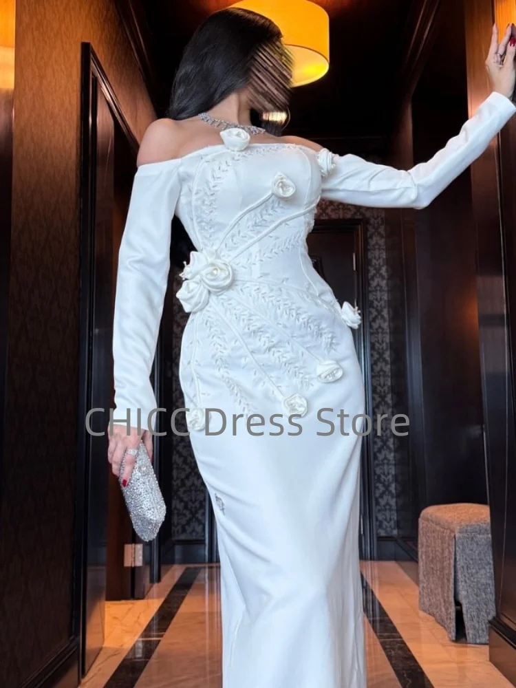 Arabische avondjurken Off-shoulder zeemeermin galajurk met lange mouwen en bloemen Feestjurk Aangepaste ien Sierra