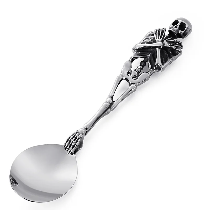 Exquisite 316L Titanium Steel Whole Body Skeleton Cutlery Steak Knife Fork Spoon Tableware Personality Skull Dinnerware Set