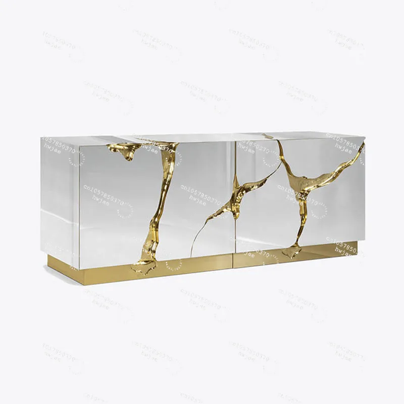Italian light luxury stainless steel designer creative solid wood dining side cabinet modern villa living room home entrance