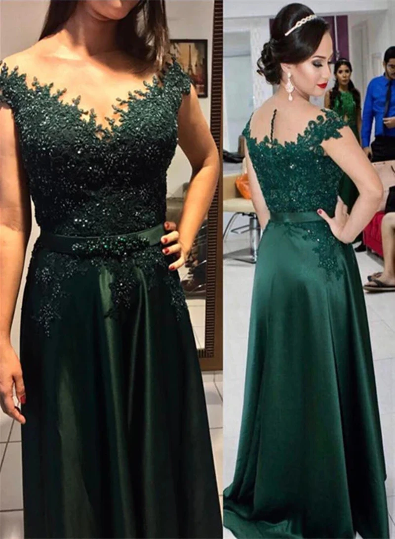 

Elegant Dark Green Mother Of The Bride Dresses Foor Length Lace Appliques Beaded A Line Satin Wedding Guest Dress Customized