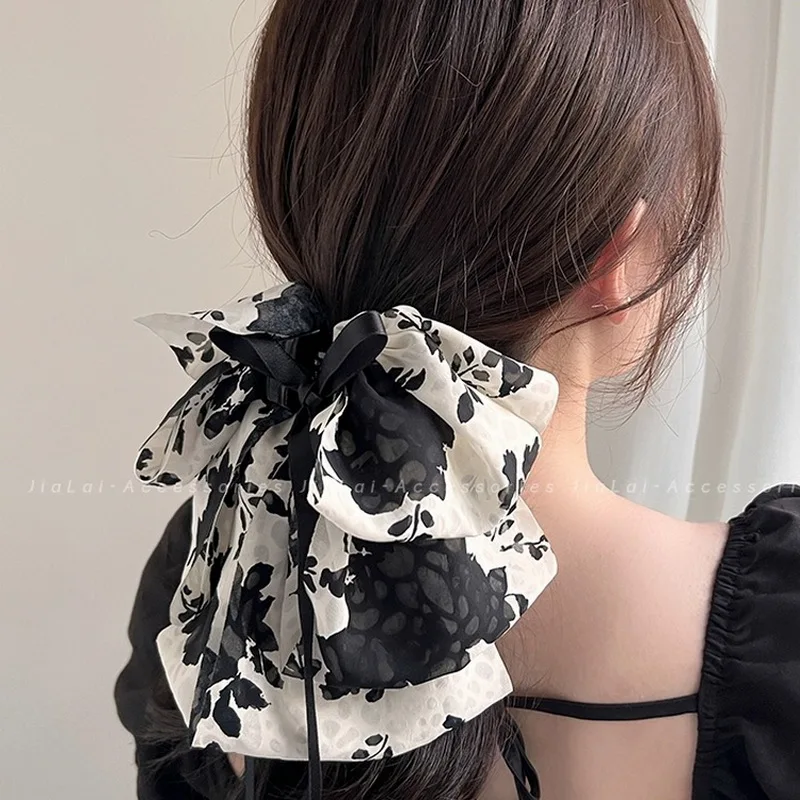 Korea Small Printed Hair Claw Clip For Women Elegant Bow Hairclip Girls Black Crab Hair Pin Retro Half Grab Hairpin Headdress