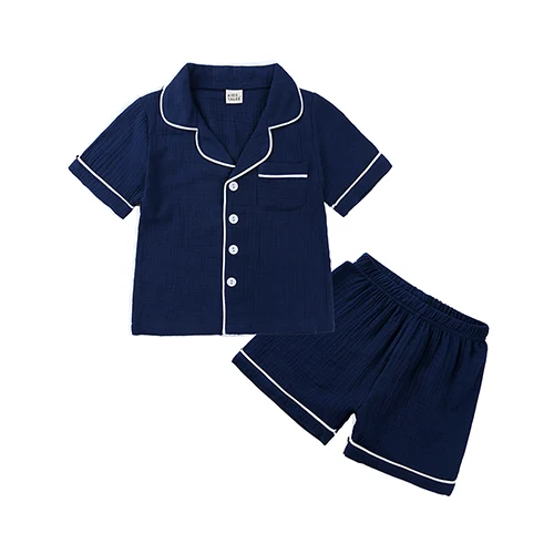 Summer New Children Pajamas Suit Cotton Linen Kids Soild Pajamas Set Boys Homewear Pure Girls Short Sleeve 2pcs Pyjamas Set  123
