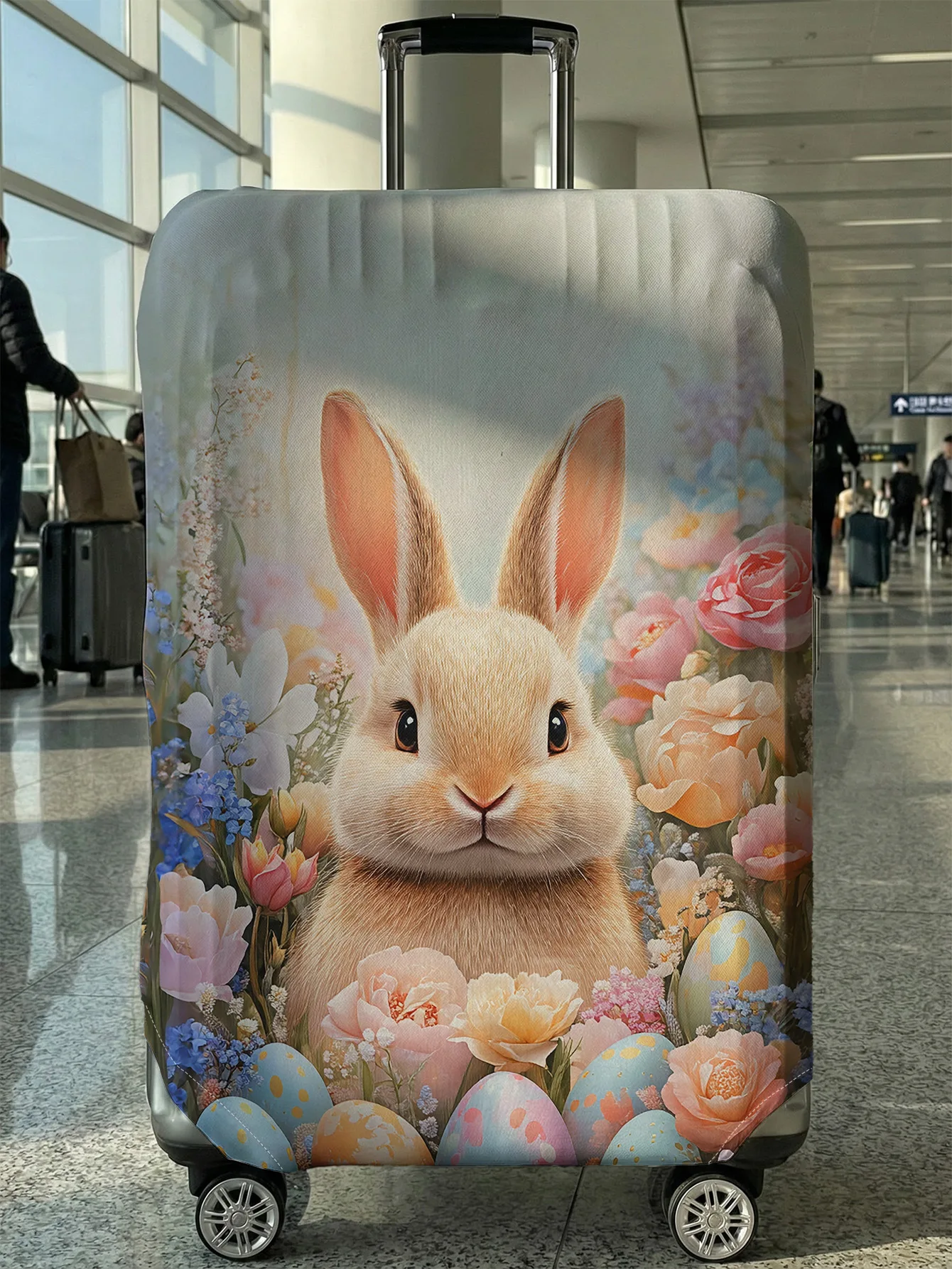 

Чехол для багажа с изображением пасхального кролика и цветочного яйца на белой основе, подходит для чемоданов 18-32 дюймов, чехол на ручку чемодана, дорожный аксессуар