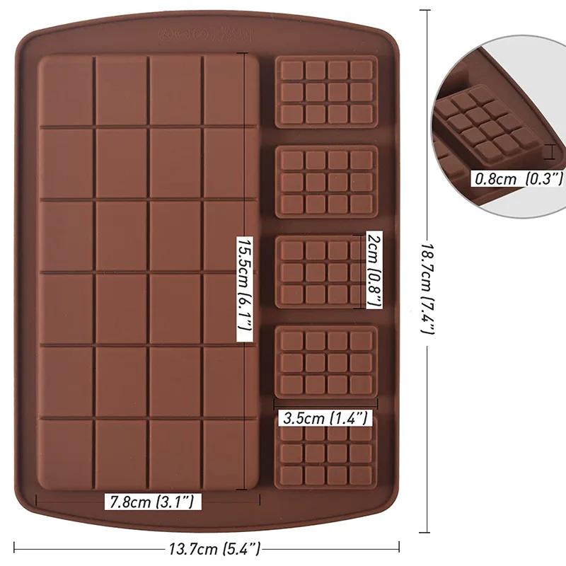 Silicone Break Apart Chocolate Molds Candy and Energy Bar Food Grade Silicone butter Molds Cheesecake Ice Cube Tray BPA Free