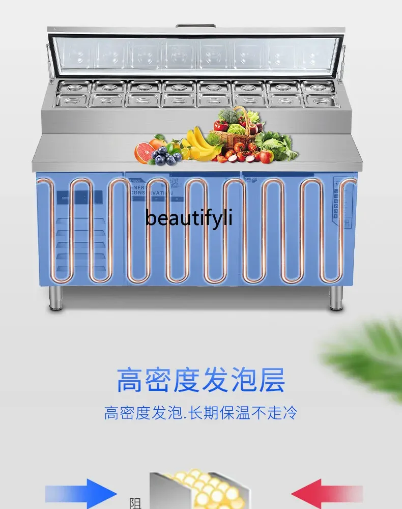 Q Commercial fresh-keeping pizza station slotted cold vegetable fruit refrigerator, frozen milk tea shop freezer