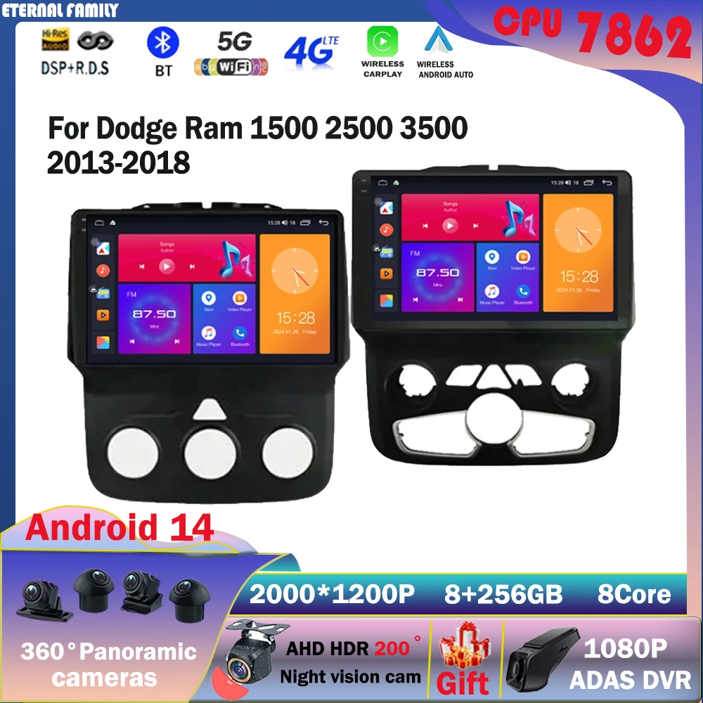 

Android 14 Car Radio For Dodge Ram 1500 2500 3500 2013-2018 Multimedia Stereo Video Player WiFi 4G Carplay Auto GPS Navigation