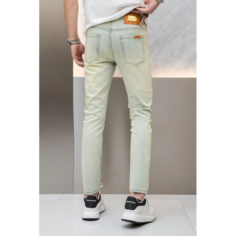 Jeans retrò gialli Color fango da uomo primavera/estate sottile elasticizzato Slim Fit Skinny e tutto abbinato lusso leggero nostalgico lungo