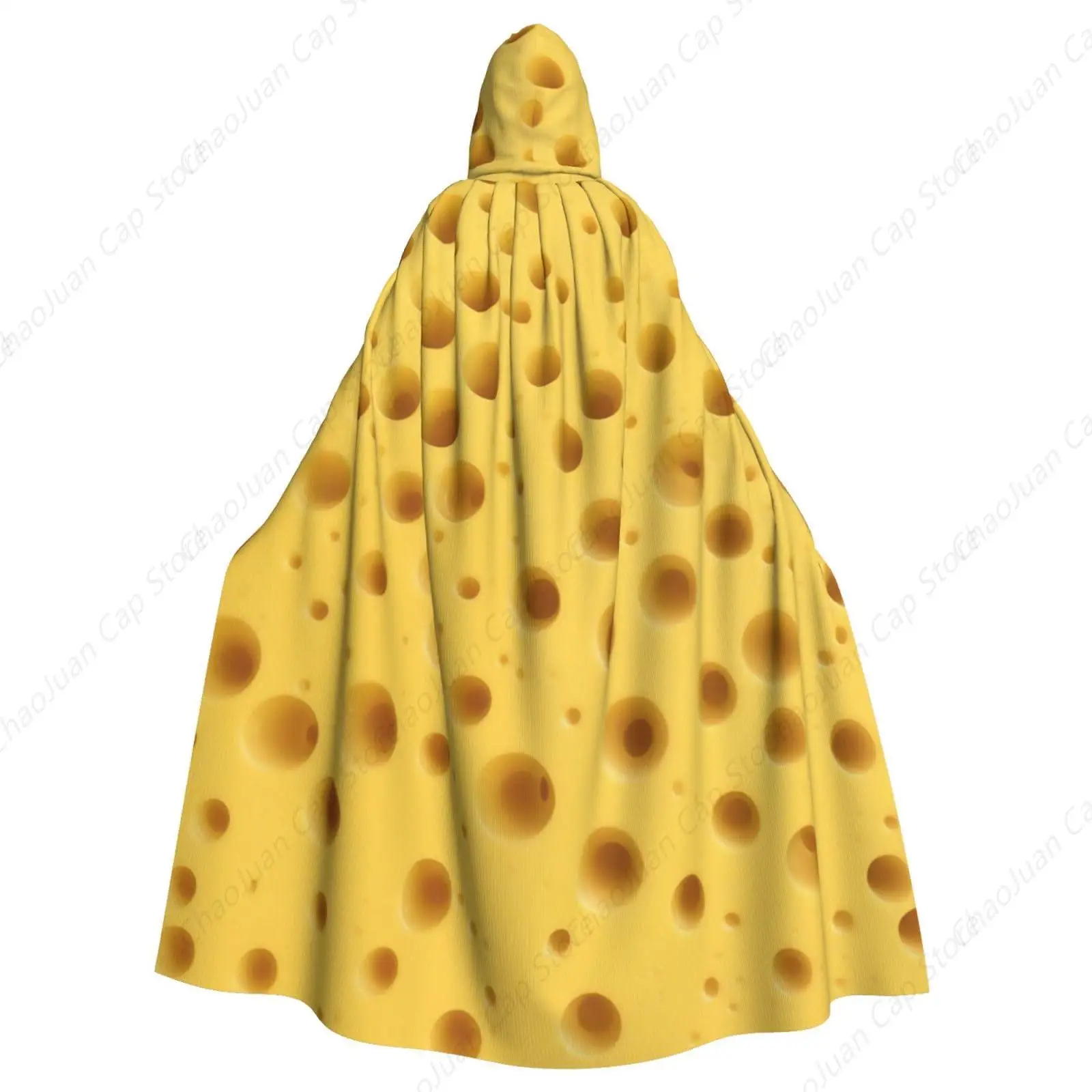 

Halloween Hooded Cloak Unisex Cloak with Hood Witch Cape Cosplay Costume Compatible with Yellow Cheese Pattern Texture