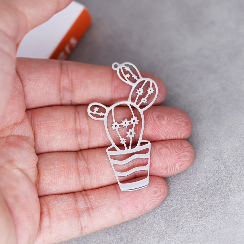 3pcs Stainless Steel Plant Charm Cactus Accessories Findings For Fashion Jewelry Making DIY Handmade Craft Gift image 3
