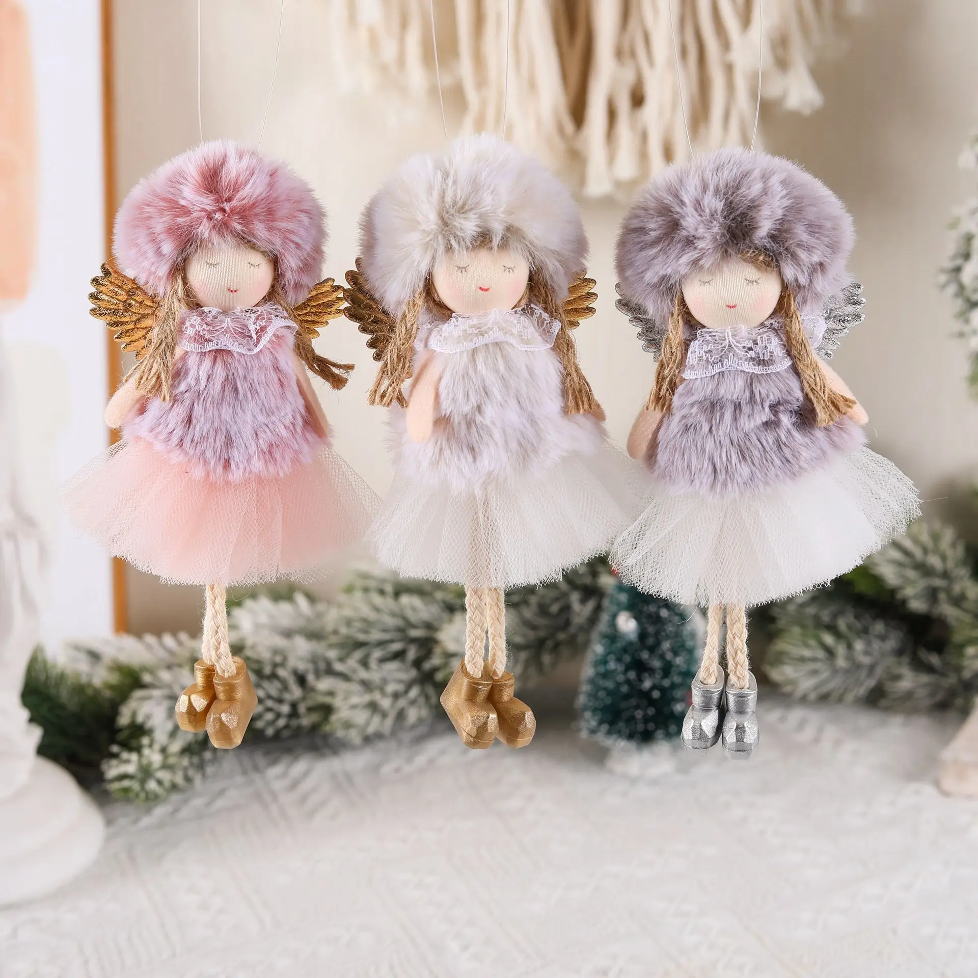 

Pink Plush Angel Girls Doll Xmas Tree Hanging Pendants Merry Christmas 2025 Decor For Home 2026 Kids Navidada Gifts Favor