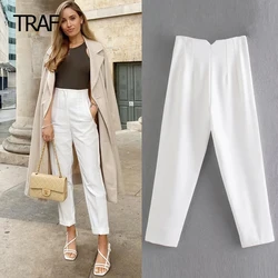 Pantaloni a vita alta TRAF pantaloni da donna primavera estate pantaloni stile coreano pantaloni eleganti Chic abbigliamento da ufficio per donna professionale