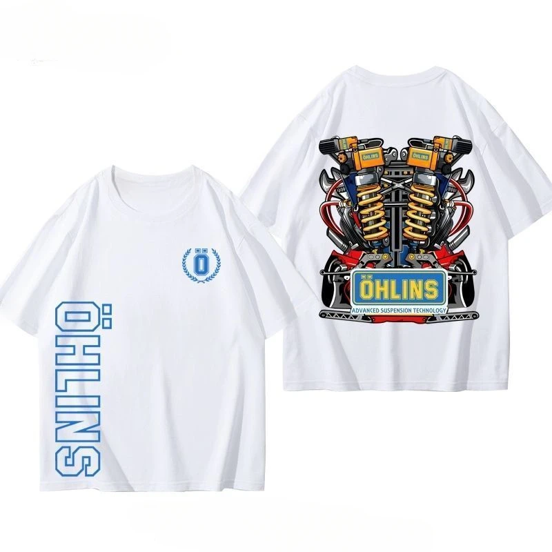 OHLINS Motorrad-Stoßdämpfer Modifiziertes Auto T-Shirt Sommer Herren Casual Mode Marke Racing Kurzarm-Kleidung – Detail 5