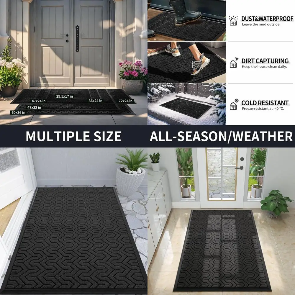 

47x32 Inch Durable Waterproof Outdoor Door Mat, Non-Slip Rubber Entrance Mat for Home, Garage, Patio, Easy to Clean, Black