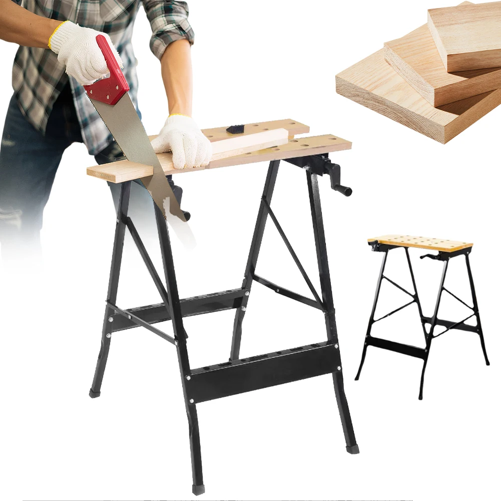 

Folding Sawhorse Worktable with Measuring Ruler and Protractor Scale Adjustable Table Saw Horse for DIY Woodworking and Garage