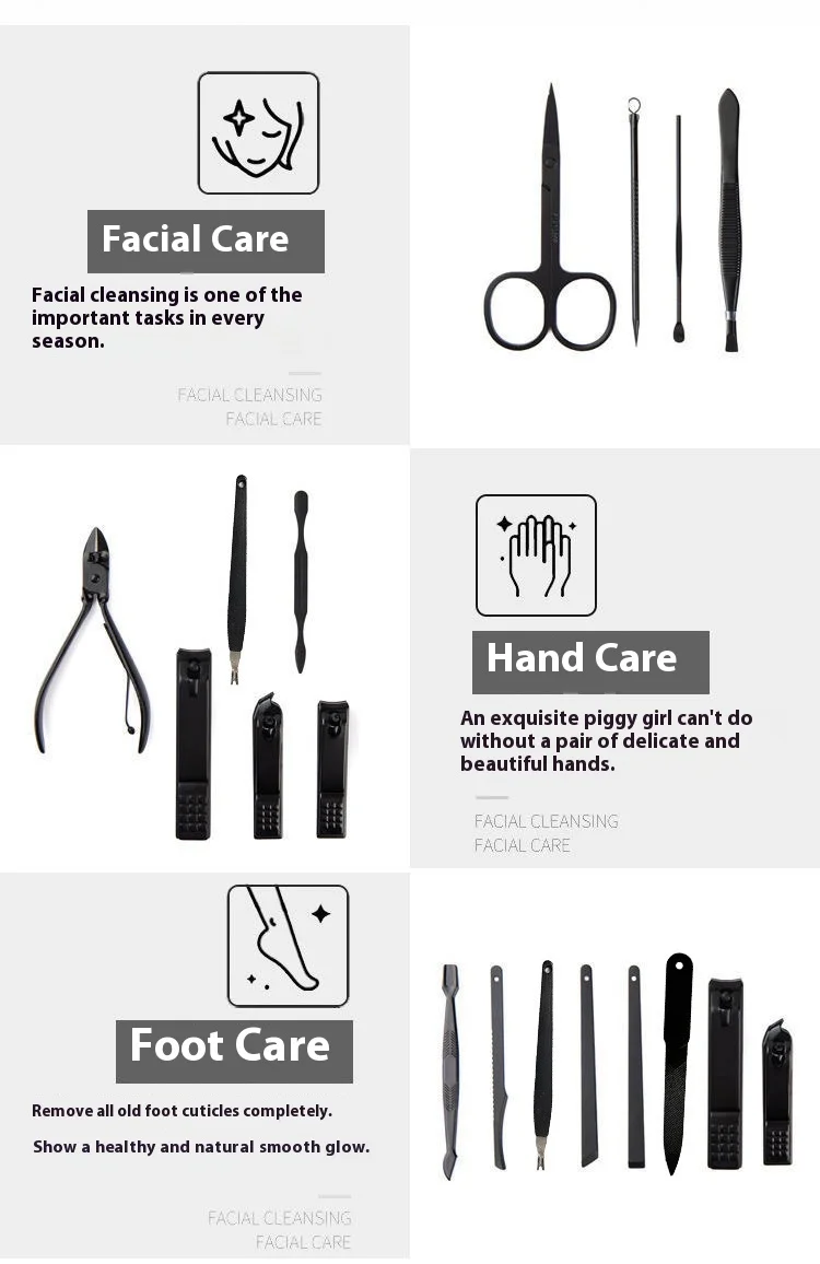 Juego de tijeras para uñas de acero inoxidable, juego de herramientas para manicura y cortaúñas.