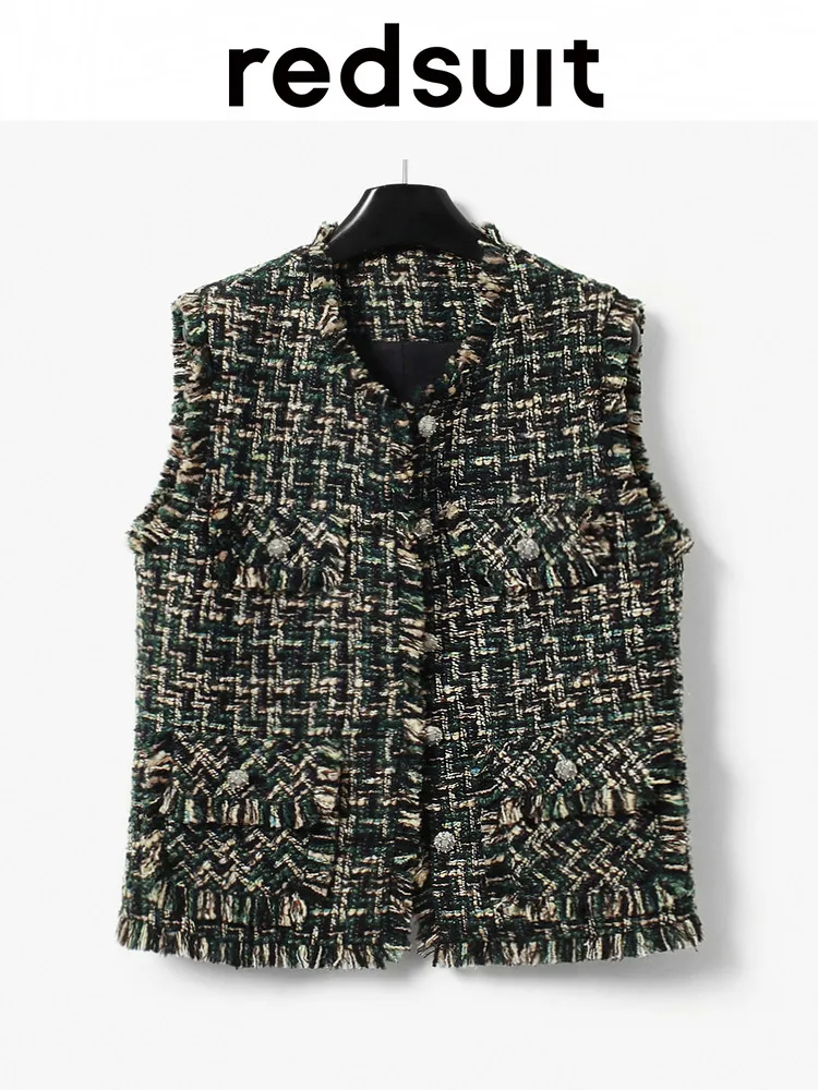 New Noble deep green straight tube simple fashionable thin round neck vest  Custom size